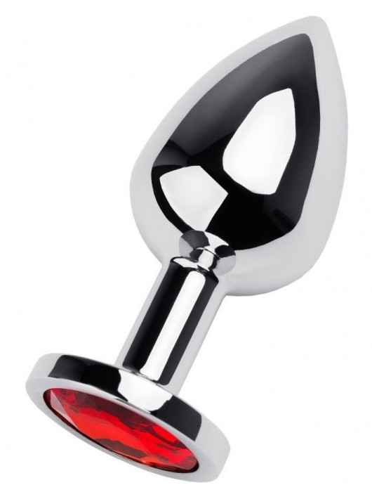 Серебристая коническая анальная пробка с красным кристаллом - 8 см. - ToyFa - купить с доставкой в Стерлитамаке