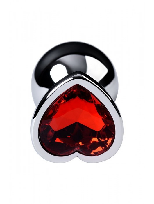 Серебристая коническая анальная пробка с красным кристаллом-сердечком - 7 см. - ToyFa - купить с доставкой в Стерлитамаке