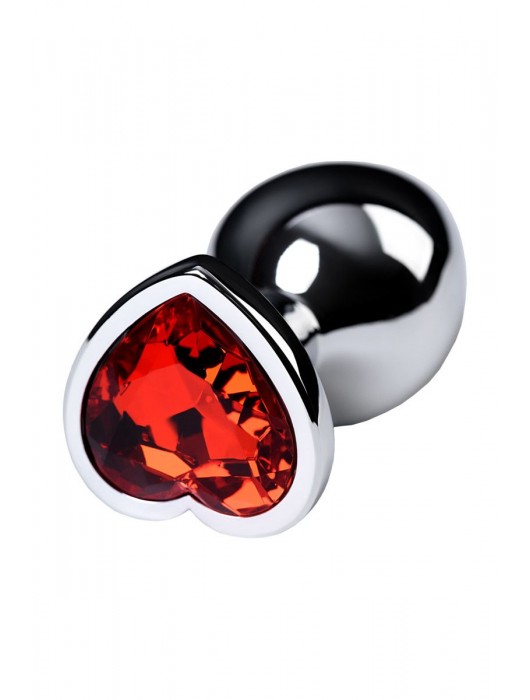 Серебристая коническая анальная пробка с красным кристаллом-сердечком - 7 см. - ToyFa - купить с доставкой в Стерлитамаке