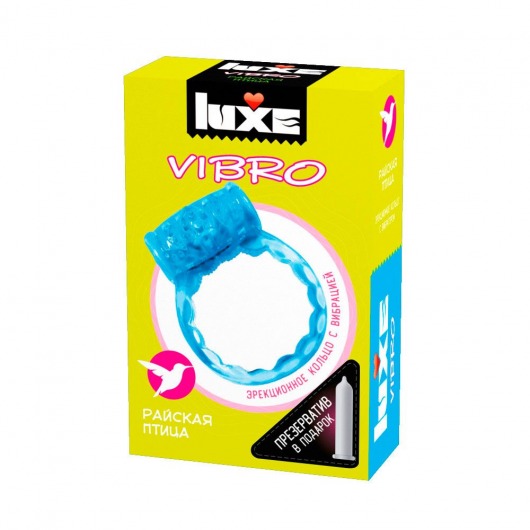 Голубое эрекционное виброкольцо Luxe VIBRO  Райская птица  + презерватив - Luxe - в Стерлитамаке купить с доставкой