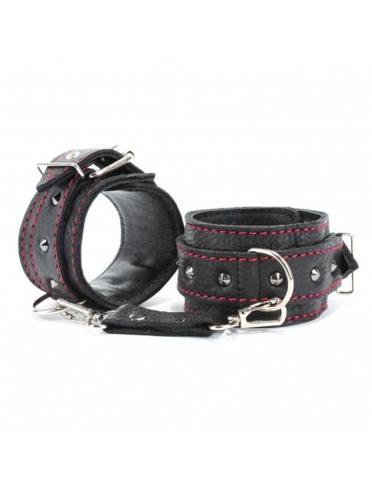 Черные оковы с шипами и контрастной строчкой - БДСМ Арсенал - купить с доставкой в Стерлитамаке