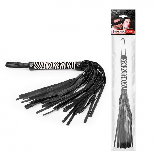 Черная многохвостовая плеть с круглой ручкой-зеброй - 39 см. - Notabu - купить с доставкой в Стерлитамаке