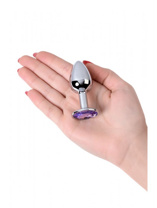 Серебристая конусовидная анальная пробка с фиолетовым кристаллом - 7 см. - ToyFa - купить с доставкой в Стерлитамаке