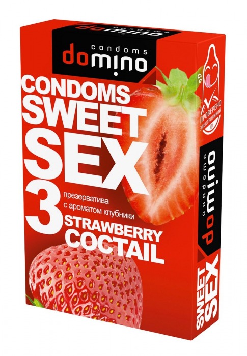 Презервативы для орального секса DOMINO Sweet Sex с ароматом клубничного коктейля  - 3 шт. - Domino - купить с доставкой в Стерлитамаке