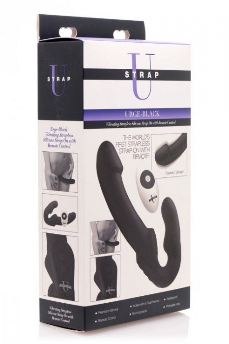 Черный безремневой страпон Urge Silicone Strap On с пультом ДУ - 24 см. - XR Brands - купить с доставкой в Стерлитамаке
