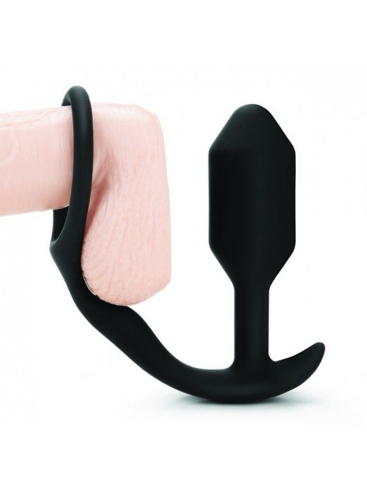 Черное эрекционное кольцо с анальным плагом Snug   Tug - b-Vibe - в Стерлитамаке купить с доставкой