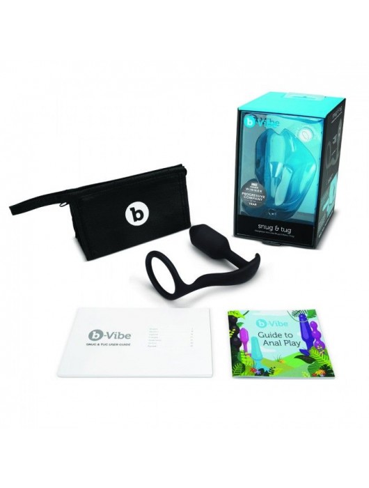 Черное эрекционное кольцо с анальным плагом Snug   Tug - b-Vibe - в Стерлитамаке купить с доставкой