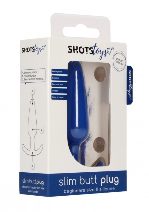 Синяя анальная пробка для ношения Slim Butt Plug - 8,3 см. - Shots Media BV
