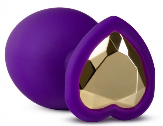 Фиолетовая анальная пробка Bling Plug Large с золотистым стразом - 9,5 см. - Blush Novelties - купить с доставкой в Стерлитамаке