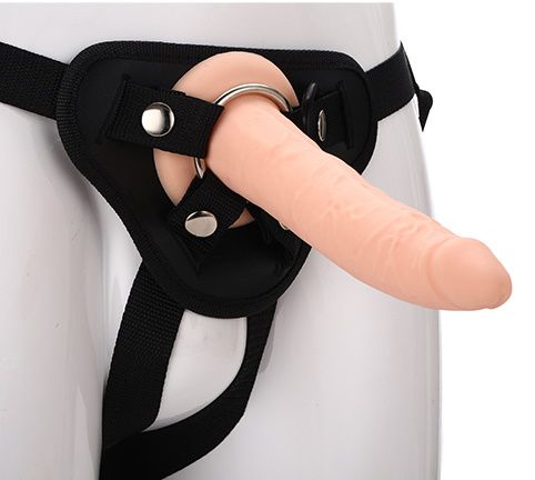 Телесный страпон на черных трусиках STRAP ON REAL DILDO - 20 см. - Dream Toys - купить с доставкой в Стерлитамаке