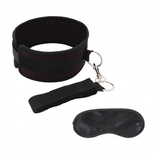 Черный ошейник с длинным поводком Collar and Leash Set - Lux Fetish - купить с доставкой в Стерлитамаке