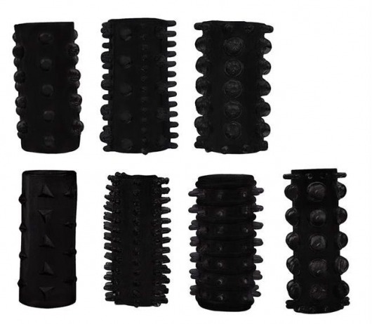 Набор из 7 черных насадок PENIS SLEEVES SET - Dream Toys - в Стерлитамаке купить с доставкой