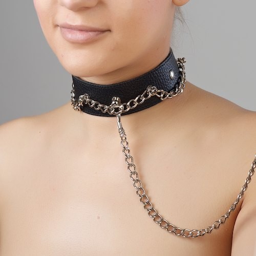 Чёрный ошейник из натуральной кожи - Sitabella - купить с доставкой в Стерлитамаке