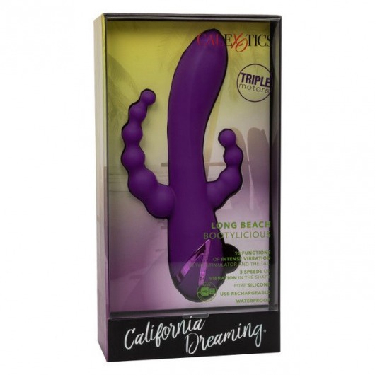 Фиолетовый вибромассажер-кролик Long Beach Bootylicious с анальной цепочкой - California Exotic Novelties