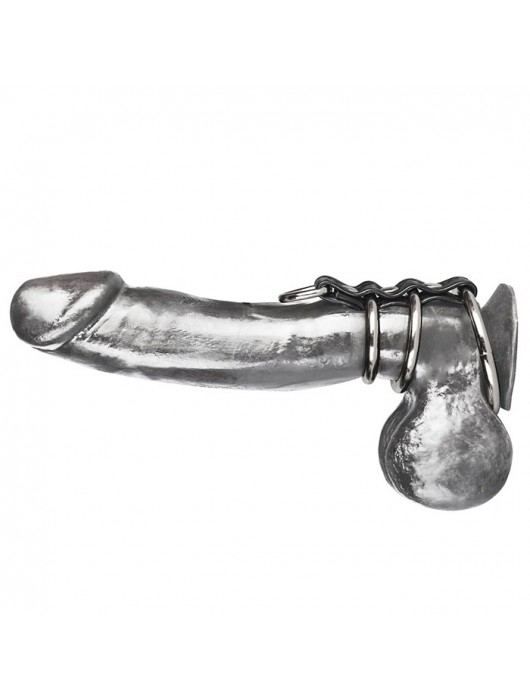 Хомут на пенис из трех металлических колец и кольца для привязи 3 RING GATES OF HELL - BlueLine - купить с доставкой в Стерлитамаке