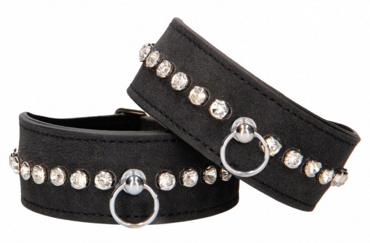 Черные наручники Diamond Studded Wrist Cuffs - Shots Media BV - купить с доставкой в Стерлитамаке