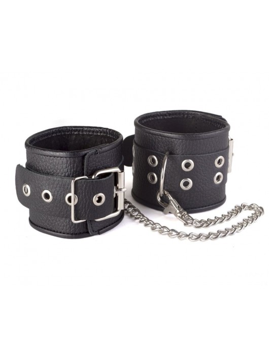 Кожаные черные оковы с широким ремешком, соединенные цепочкой - Sitabella - купить с доставкой в Стерлитамаке