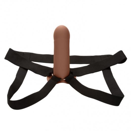 Коричневый фаллопротез из силикона Extension with Harness - 15,75 см. - California Exotic Novelties - купить с доставкой в Стерлитамаке