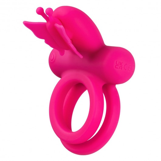 Розовое эрекционное виброкольцо Silicone Rechargeable Dual Butterfly Ring - California Exotic Novelties - в Стерлитамаке купить с доставкой