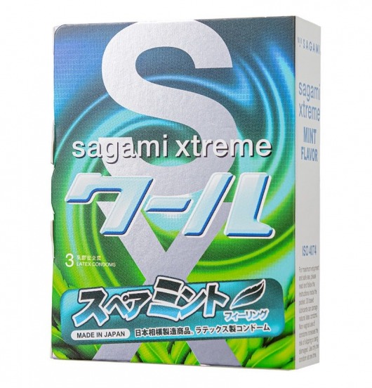 Презервативы Sagami Xtreme Mint с ароматом мяты - 3 шт. - Sagami - купить с доставкой в Стерлитамаке