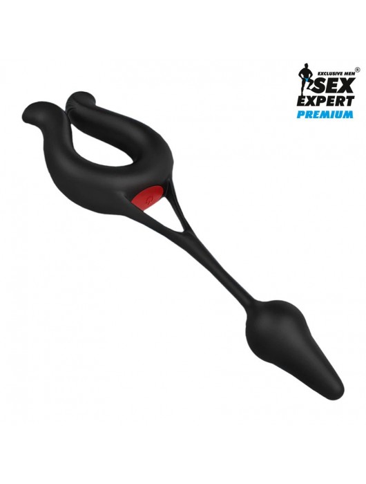 Черная вибронасадка Sex Expert с анальной втулкой - Sex Expert - в Стерлитамаке купить с доставкой