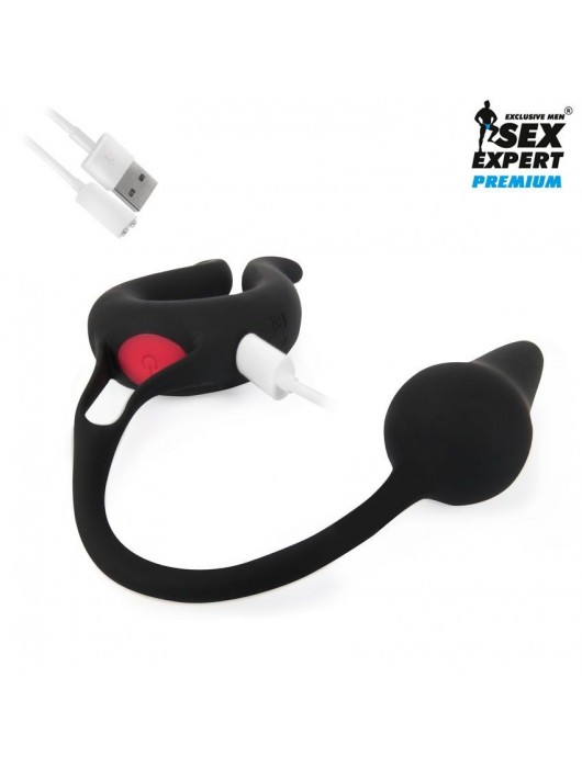 Черная вибронасадка Sex Expert с анальной втулкой - Sex Expert - в Стерлитамаке купить с доставкой