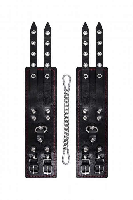 Черные кожаные оковы с двумя ремнями и контрастной строчкой - Pecado - купить с доставкой в Стерлитамаке