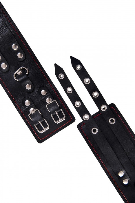 Черные кожаные оковы с двумя ремнями и контрастной строчкой - Pecado - купить с доставкой в Стерлитамаке