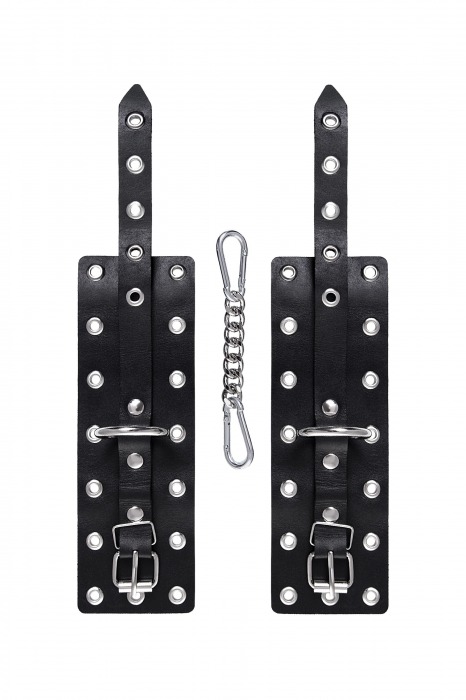 Черные кожаные однослойные наручники с люверсами - Pecado - купить с доставкой в Стерлитамаке