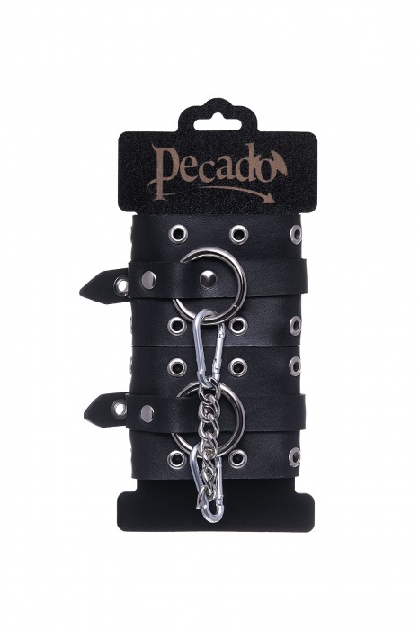 Черные кожаные однослойные наручники с люверсами - Pecado - купить с доставкой в Стерлитамаке