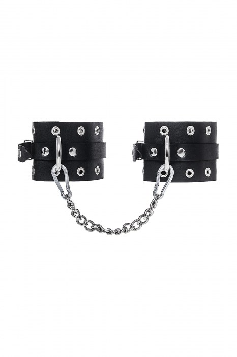Черные кожаные однослойные оковы с люверсами - Pecado - купить с доставкой в Стерлитамаке