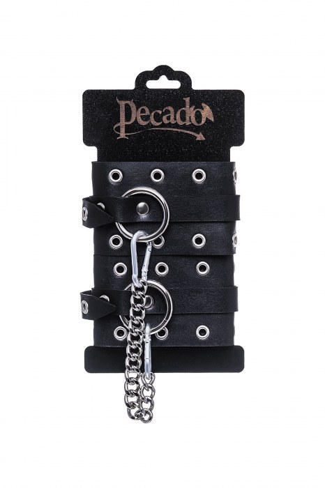 Черные кожаные однослойные оковы с люверсами - Pecado - купить с доставкой в Стерлитамаке