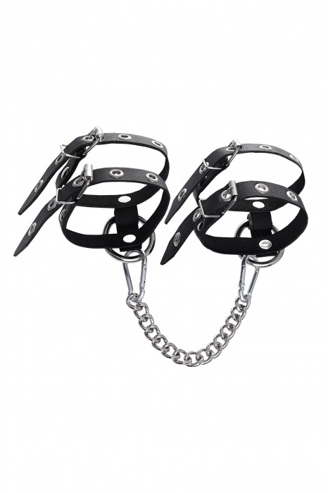 Черные однослойные кожаные оковы из двух ремешков - Pecado - купить с доставкой в Стерлитамаке