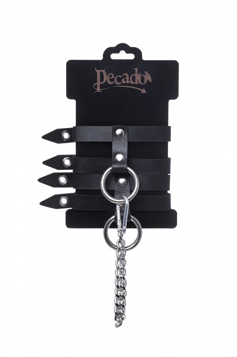 Черные однослойные кожаные оковы из двух ремешков - Pecado - купить с доставкой в Стерлитамаке