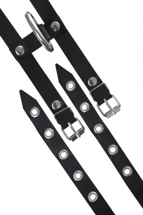 Черные однослойные кожаные оковы из двух ремешков - Pecado - купить с доставкой в Стерлитамаке