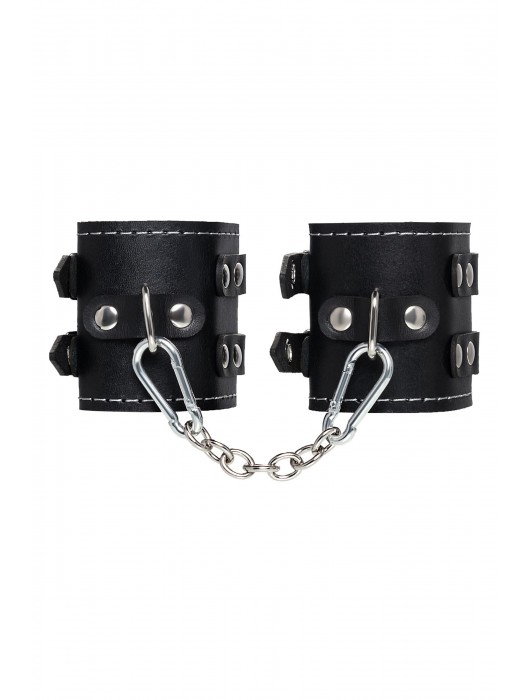 Черные кожаные наручники с двумя ремнями и красной подкладкой - Pecado - купить с доставкой в Стерлитамаке