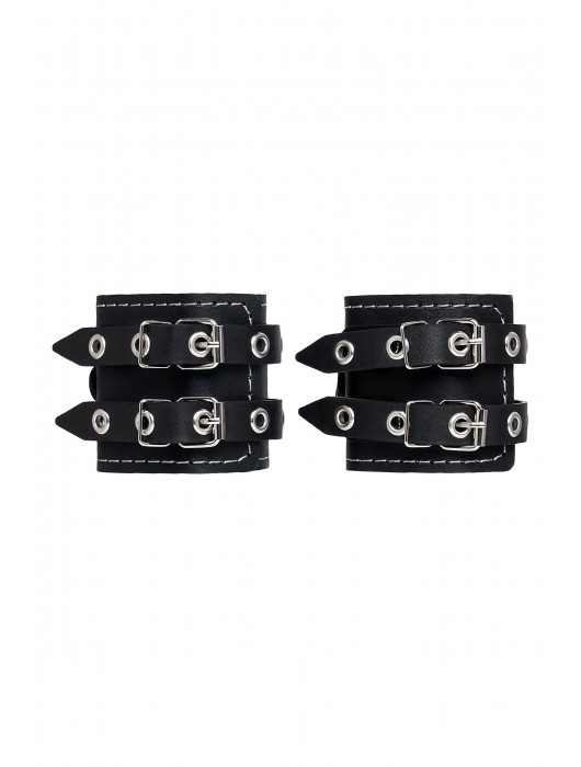 Черные кожаные наручники с двумя ремнями и красной подкладкой - Pecado - купить с доставкой в Стерлитамаке