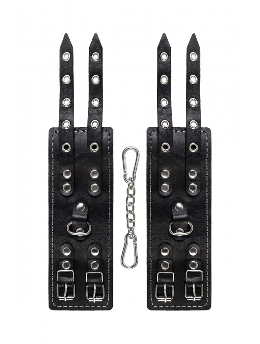 Черные кожаные наручники с двумя ремнями и красной подкладкой - Pecado - купить с доставкой в Стерлитамаке