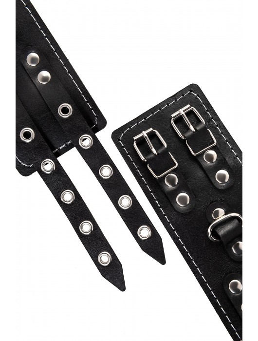 Черные кожаные наручники с двумя ремнями и красной подкладкой - Pecado - купить с доставкой в Стерлитамаке