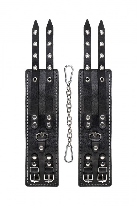 Черные кожаные оковы с двумя ремнями и красной подкладкой - Pecado - купить с доставкой в Стерлитамаке