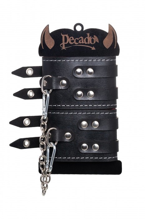 Черные кожаные оковы с двумя ремнями и красной подкладкой - Pecado - купить с доставкой в Стерлитамаке