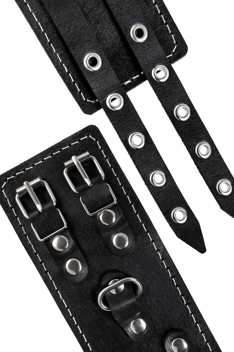 Черные кожаные оковы с двумя ремнями и красной подкладкой - Pecado - купить с доставкой в Стерлитамаке