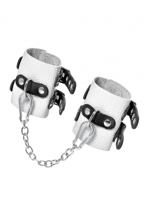 Бело-черные наручники с двумя ремешками и люверсами - Pecado - купить с доставкой в Стерлитамаке