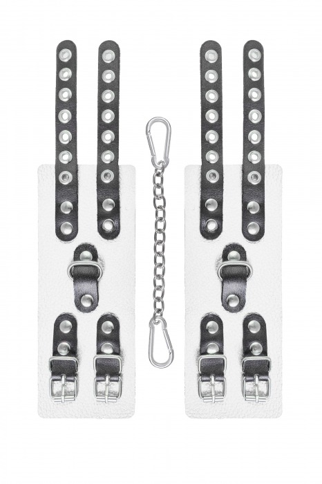 Бело-черные наручники с двумя ремешками и люверсами - Pecado - купить с доставкой в Стерлитамаке