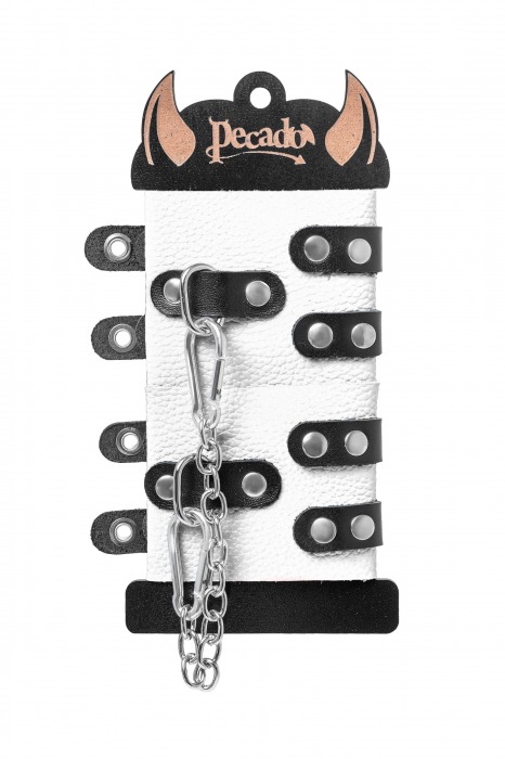 Бело-черные наручники с двумя ремешками и люверсами - Pecado - купить с доставкой в Стерлитамаке