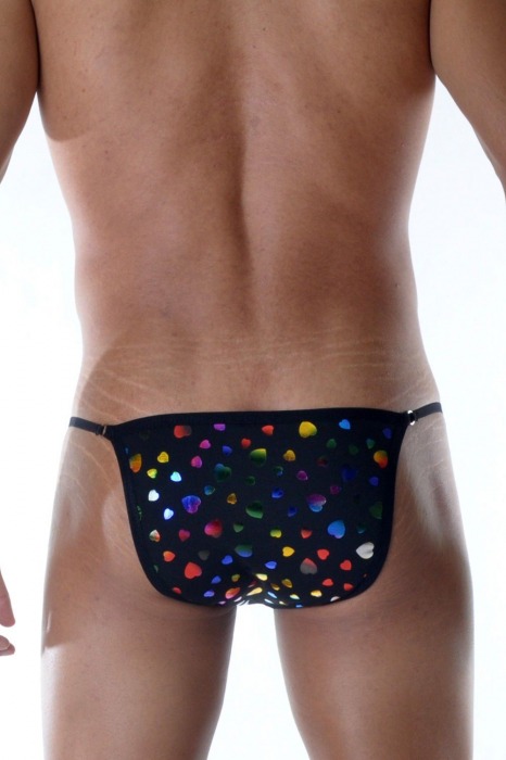 Черные мужские трусы-танга с разноцветными сердечками - Don Moris купить с доставкой