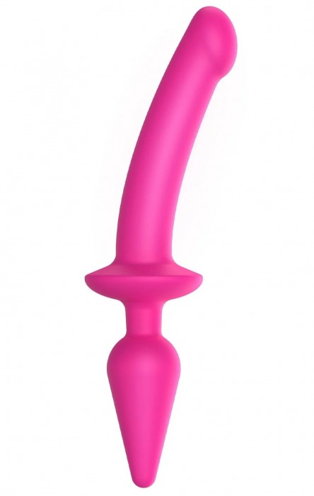 Ярко-розовый двусторонний фаллоимитатор Switch Plug-In Semi-Realistic Size L - Strap-on-me купить с доставкой в интернет-магазине Orgasmix в Стерлитамаке Ярко-розовый двусторонний фаллоимитатор Switch Plug-In Semi-Realistic Size L - Strap-on-me
