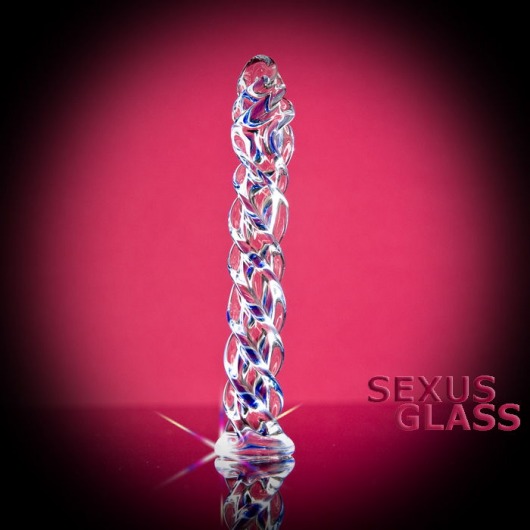 Прозрачный фаллос из стекла со спиралью - 18 см. - Sexus купить с доставкой в интернет-магазине Orgasmix в Стерлитамаке Прозрачный фаллос из стекла со спиралью - 18 см. - Sexus