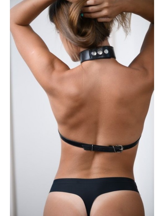 Черная кожаная сбруя с ошейником plus size из нежной кожи - БДСМ Арсенал - купить с доставкой в Стерлитамаке
