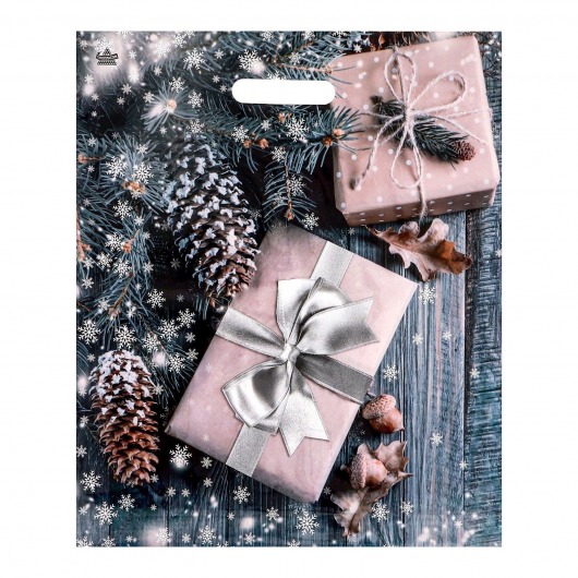 Новогодний пакет с принтом в виде подарков и вырубной ручкой (45х38 см) - Сима-Ленд - купить с доставкой в Стерлитамаке